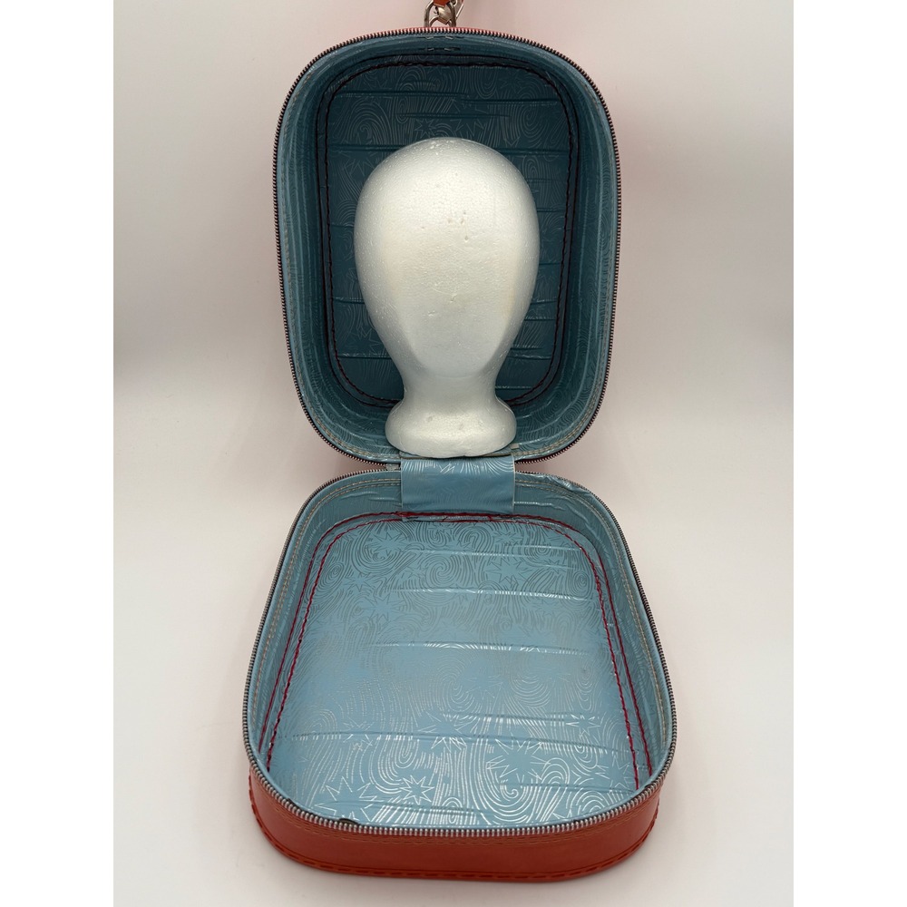Vintage Orange Patent Vinyl Wig Carrying Case Retro Blue Star Interior 10x12x9